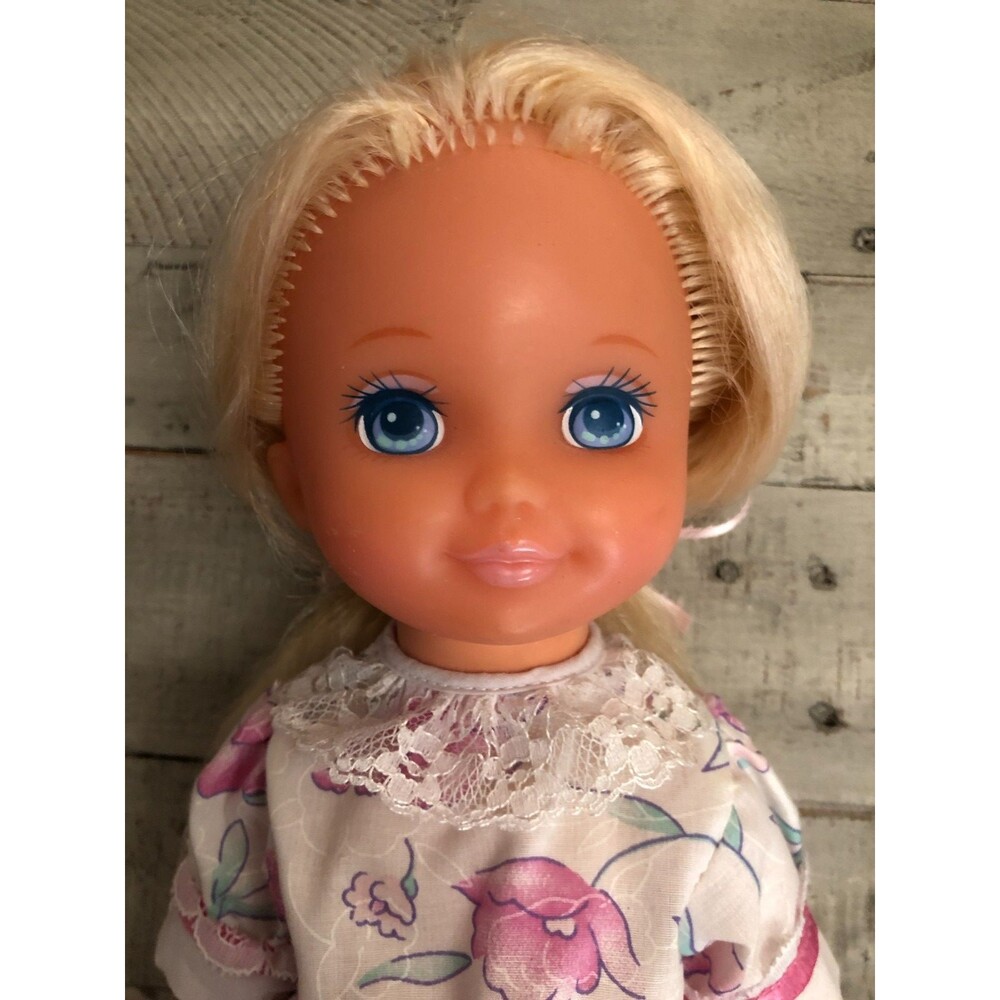 Vintage Mattel Doll 14 inch Blonde Blue Eyes Pink Floral Gown 1988